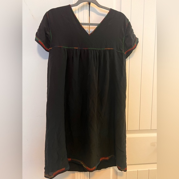 Madewell Embroidered Shift Dress Black Silk - Picture 5 of 11